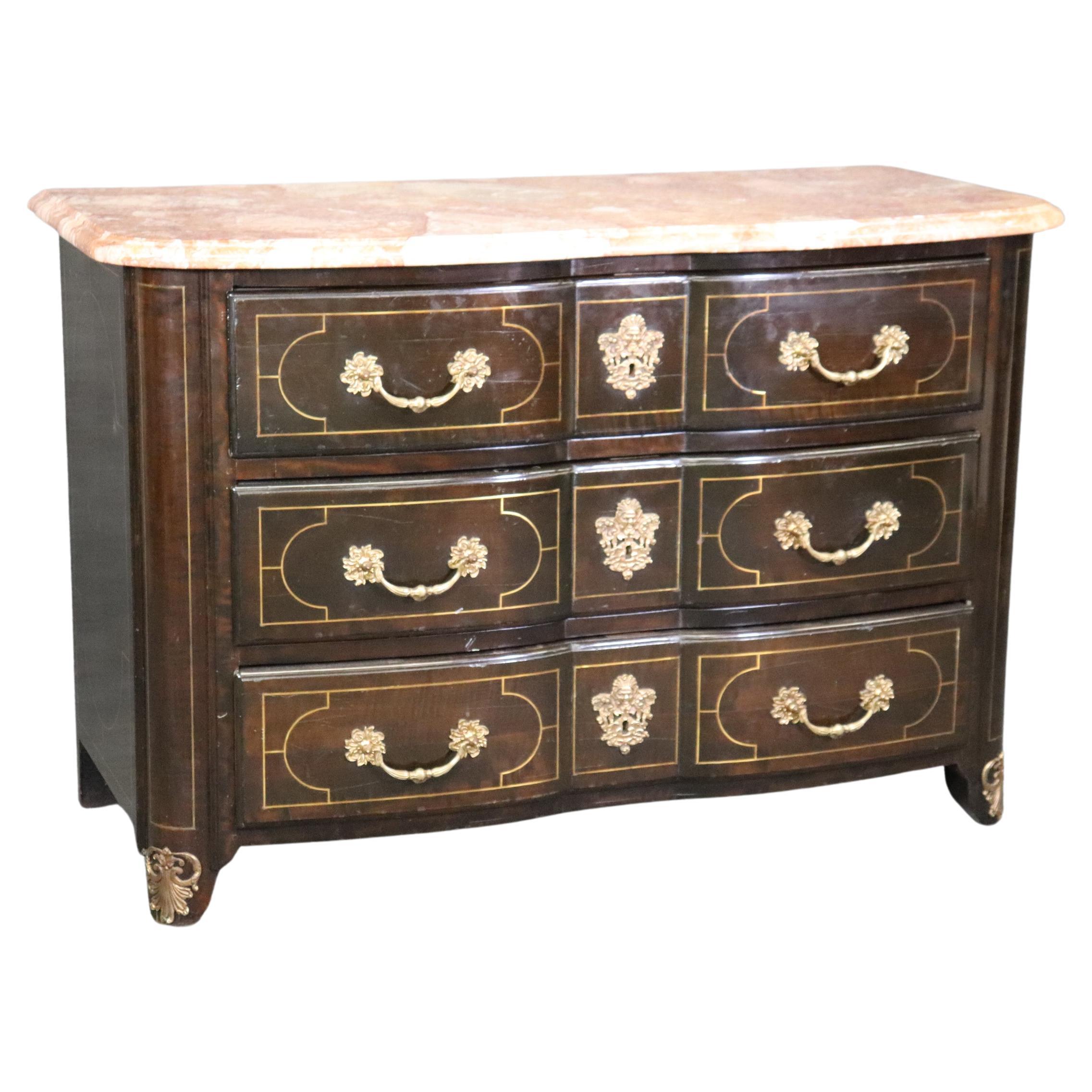 French Regency Style Marble Top Commode With Brass Hardware