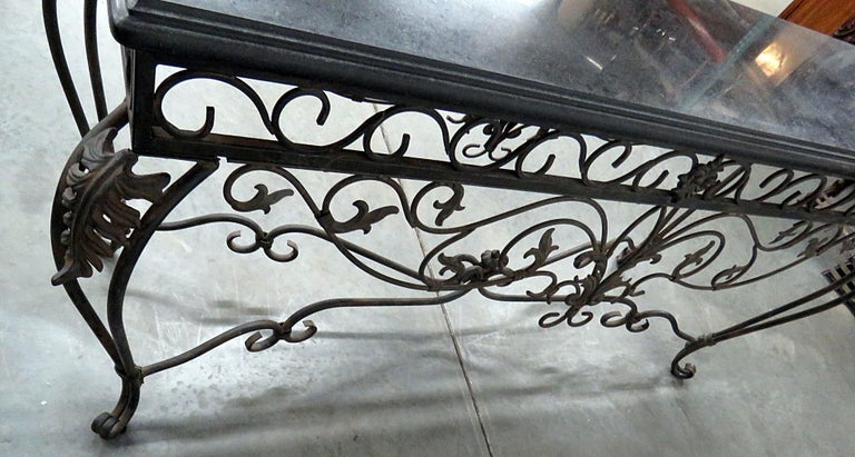 French Wrought Iron Regency Style Marble Top Console Table at 1stDibs