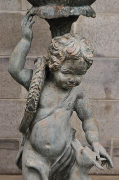 French Regency Style Patinated Bronze Cherub Angel Whippet Dog Garden Planter