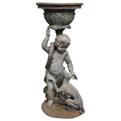 Jardinière de style Régence française en bronze patiné Cherub Angel Whippet Dog Garden Planter