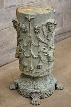 French Regency Style Patinated Bronze Figural Ram & Maiden Pedestal Plant Stand