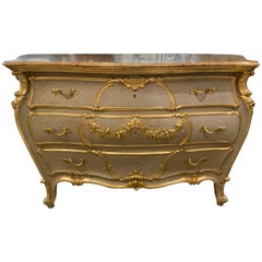 French Regency-Style Polychromed, Parcel Gilt and Marble-Top Commode