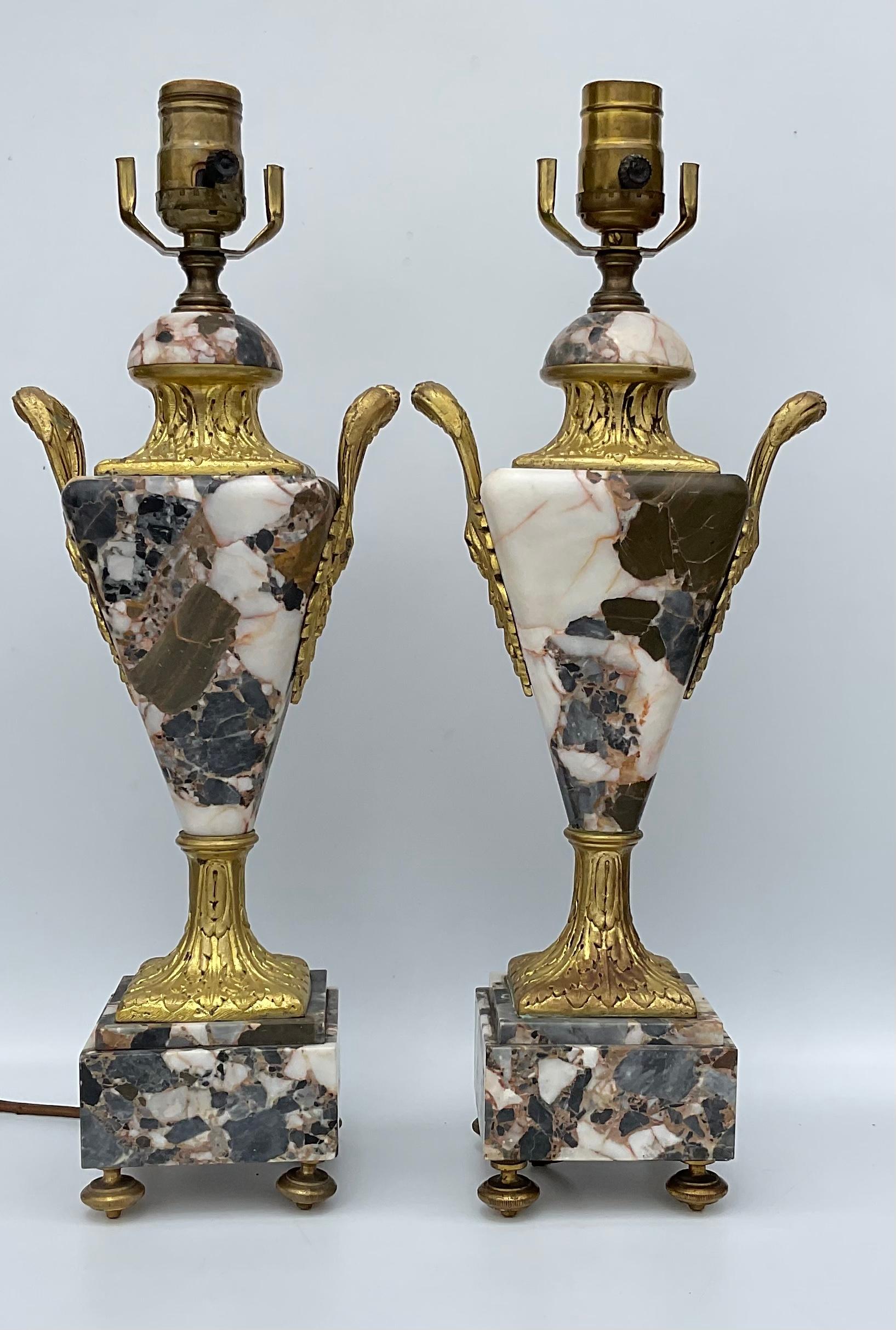 French Regency Style Portoro Multi Color Marble Pair Amazing Lamps For Sale 1