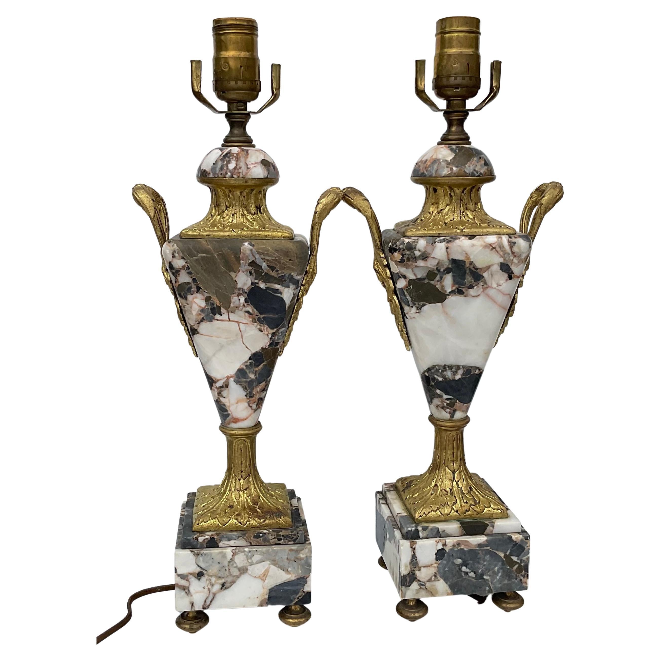 French Regency Style Portoro Multi Color Marble Pair Amazing Lamps