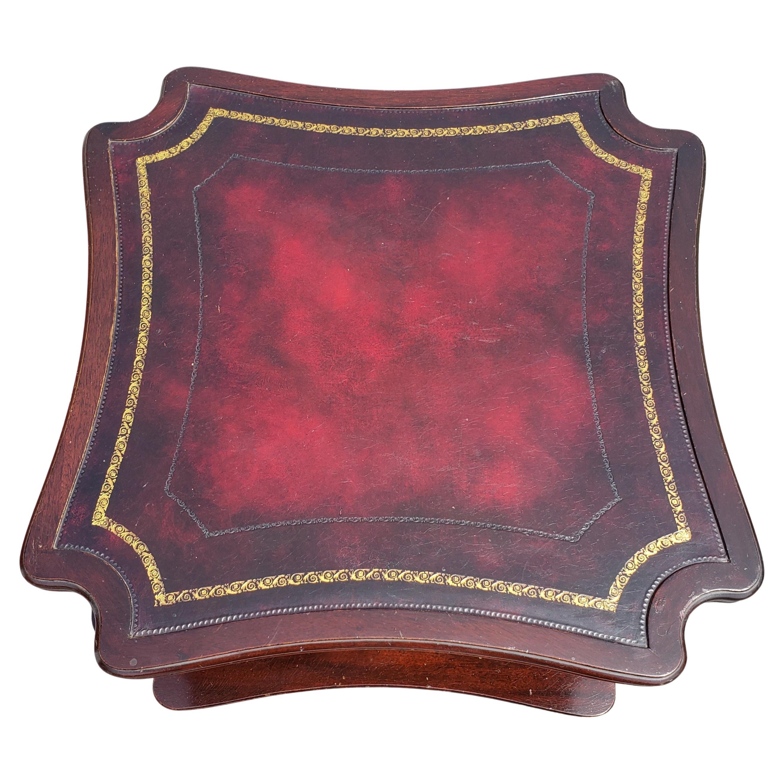 American French Regency Style Two-Tier Red Leather Top Mahogany Tea Table For Sale