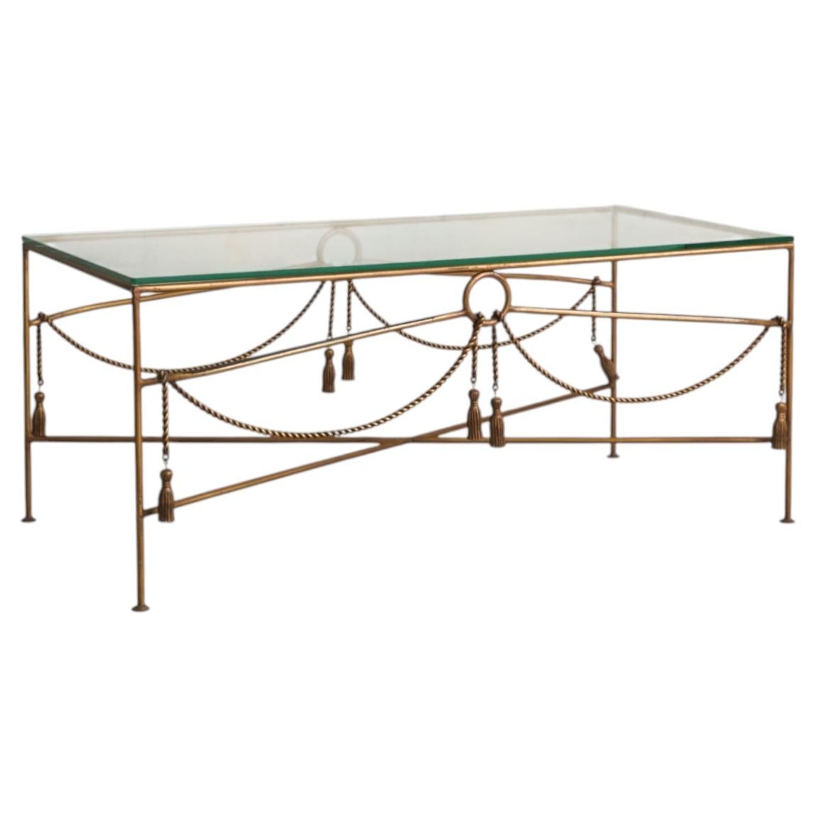 French Regency Tassel Gilt-Iron Coffee Table in style of Maison Jansen, 1960s