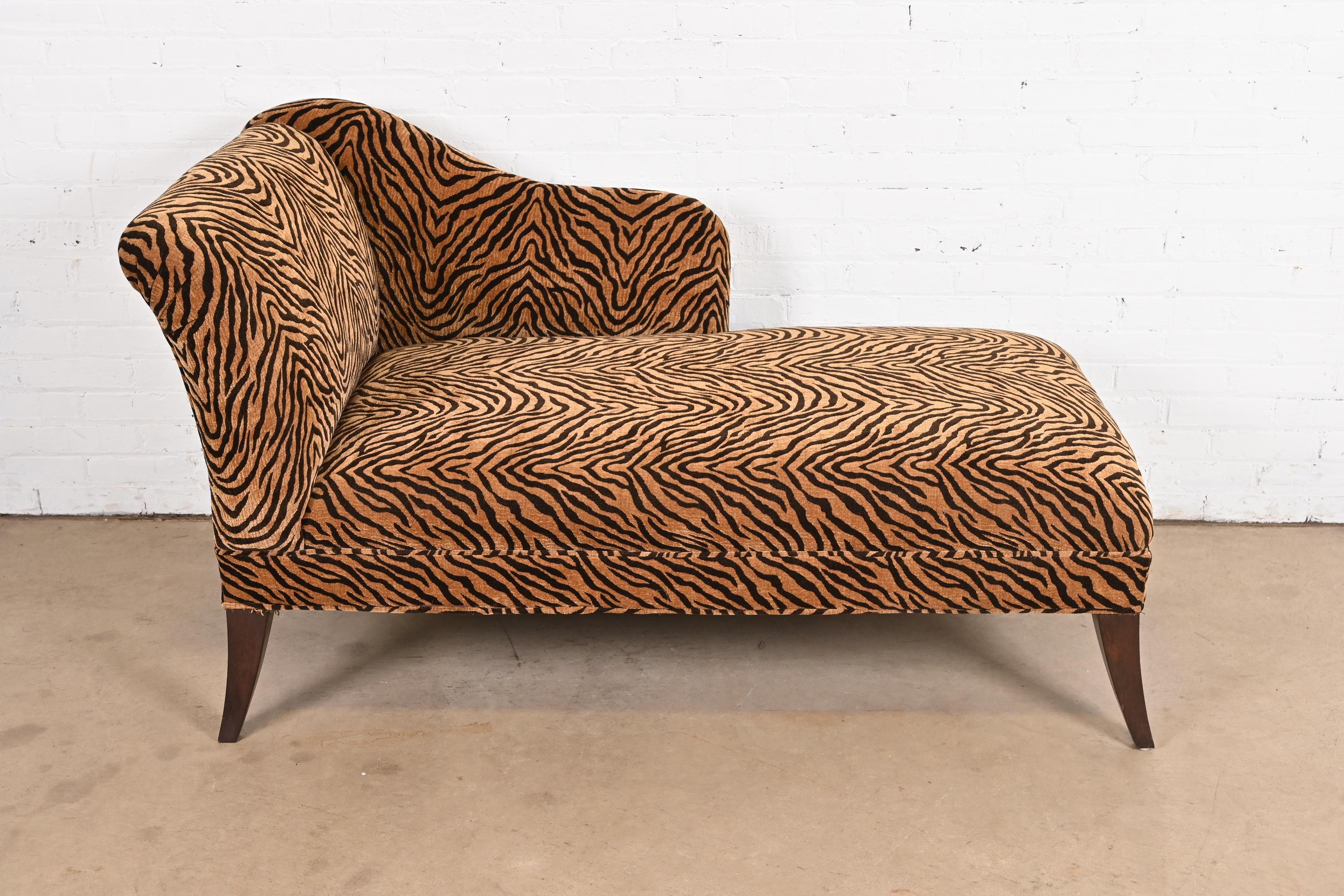 French Regency Tiger Print Upholstered Chaise Lounge For Sale 1