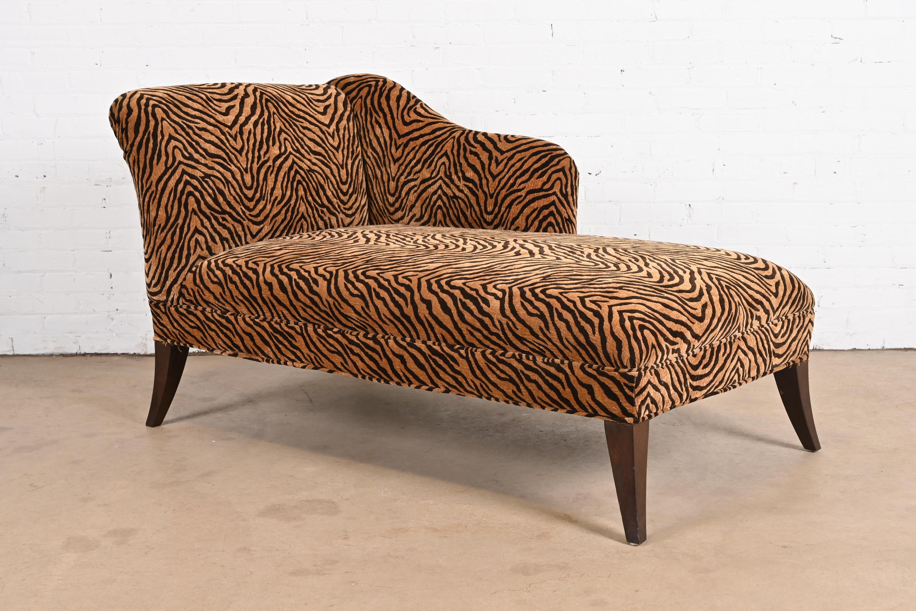 French Regency Tiger Print Upholstered Chaise Lounge For Sale 2