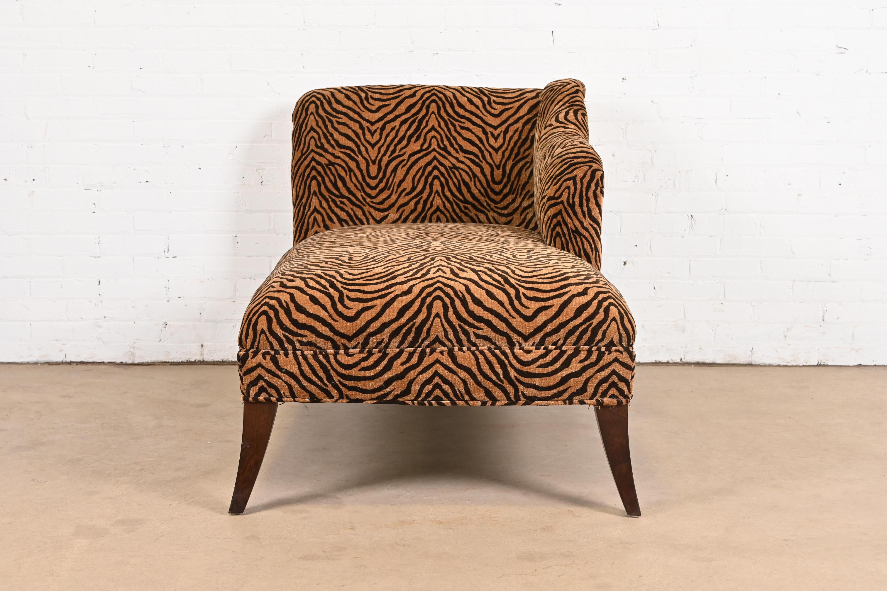 French Regency Tiger Print Upholstered Chaise Lounge For Sale 3