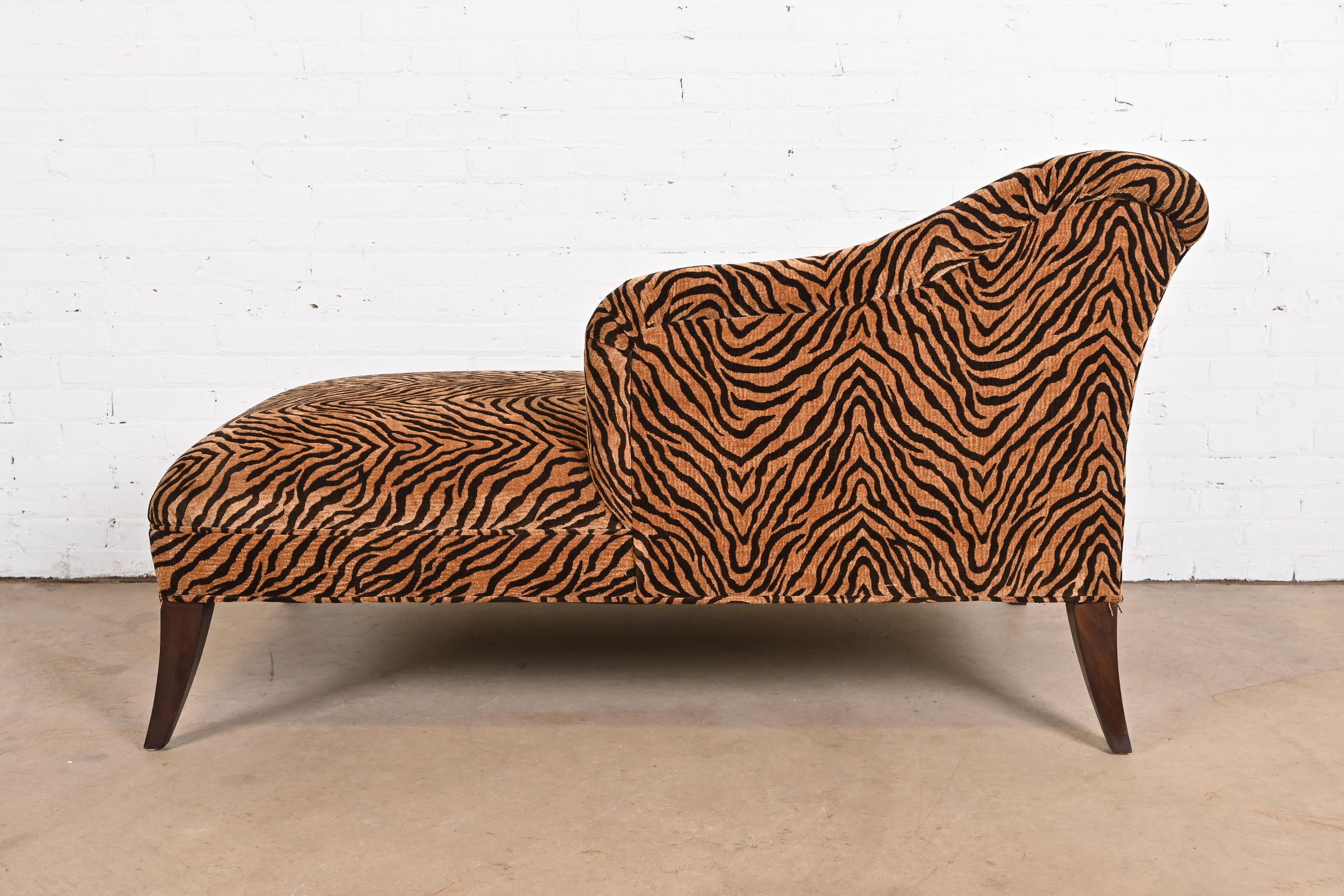 French Regency Tiger Print Upholstered Chaise Lounge For Sale 4