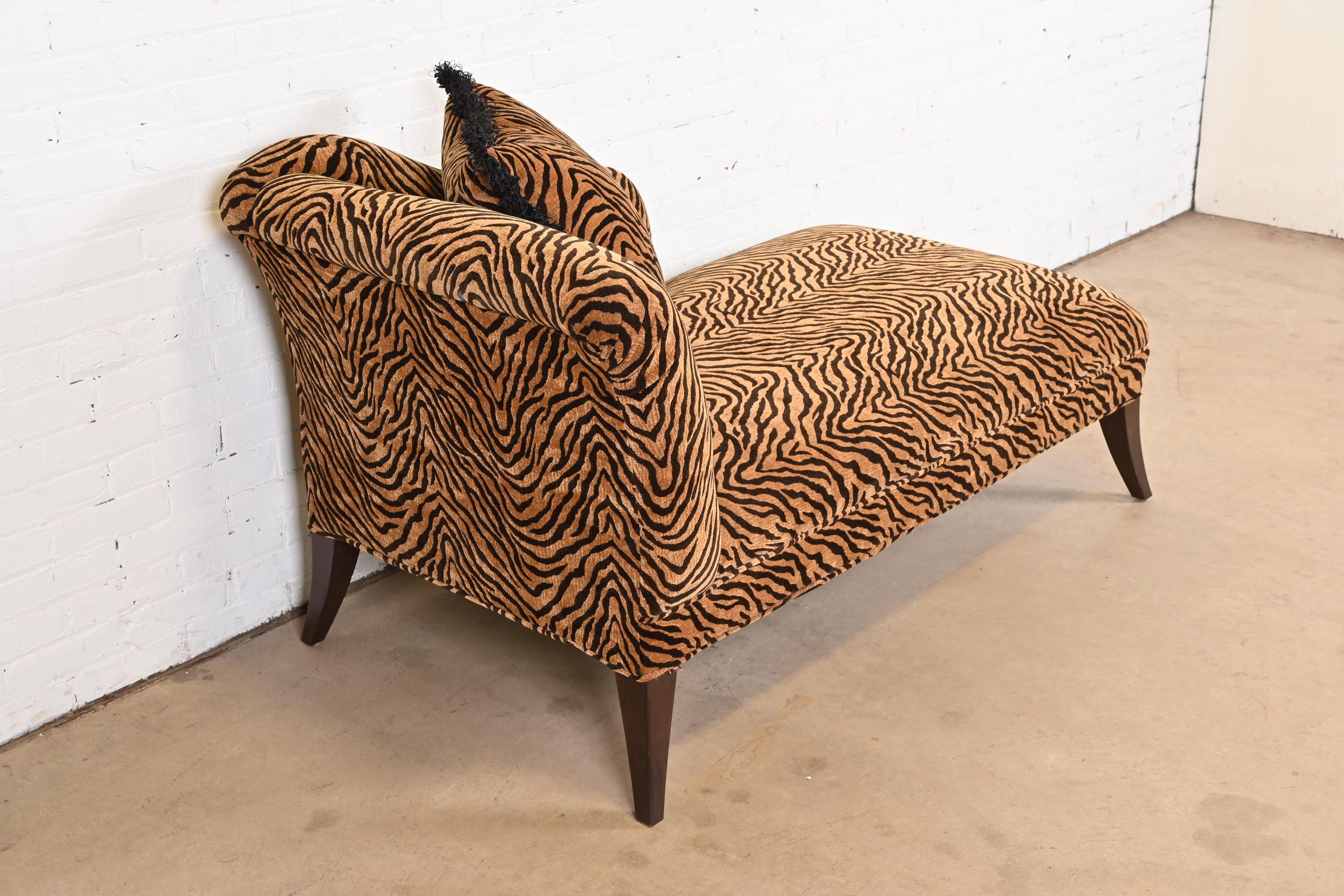 American French Regency Tiger Print Upholstered Chaise Lounge For Sale