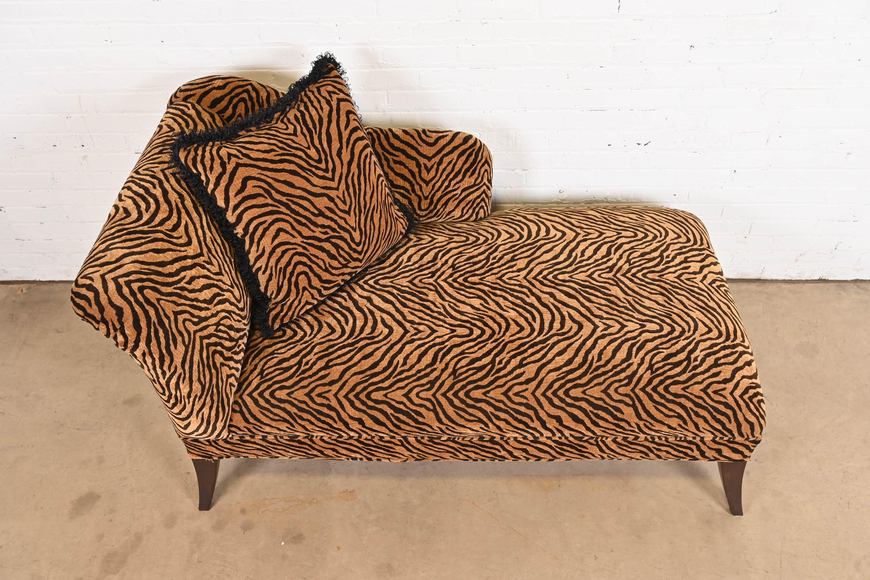 20th Century French Regency Tiger Print Upholstered Chaise Lounge For Sale
