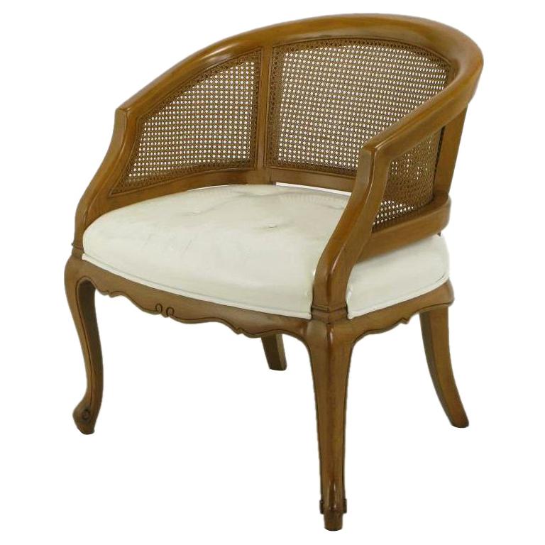 French Regency Walnut & White Leather Cane Back Chair
