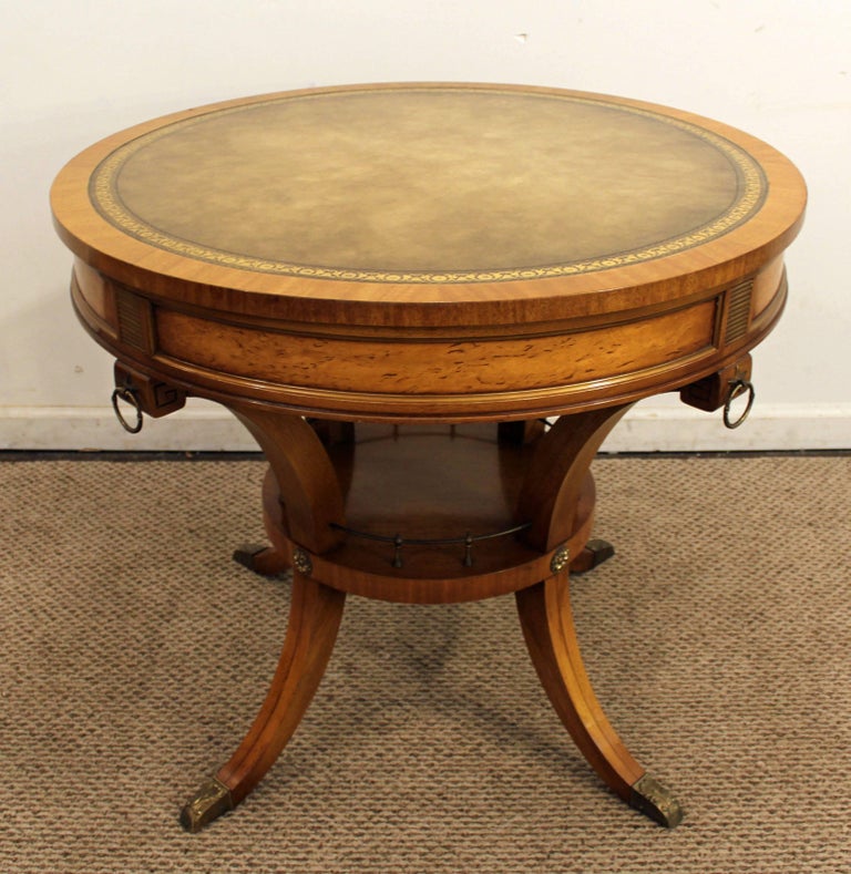 French Regency Weiman Heirloom Burled Wood Leather Top Cocktail Table