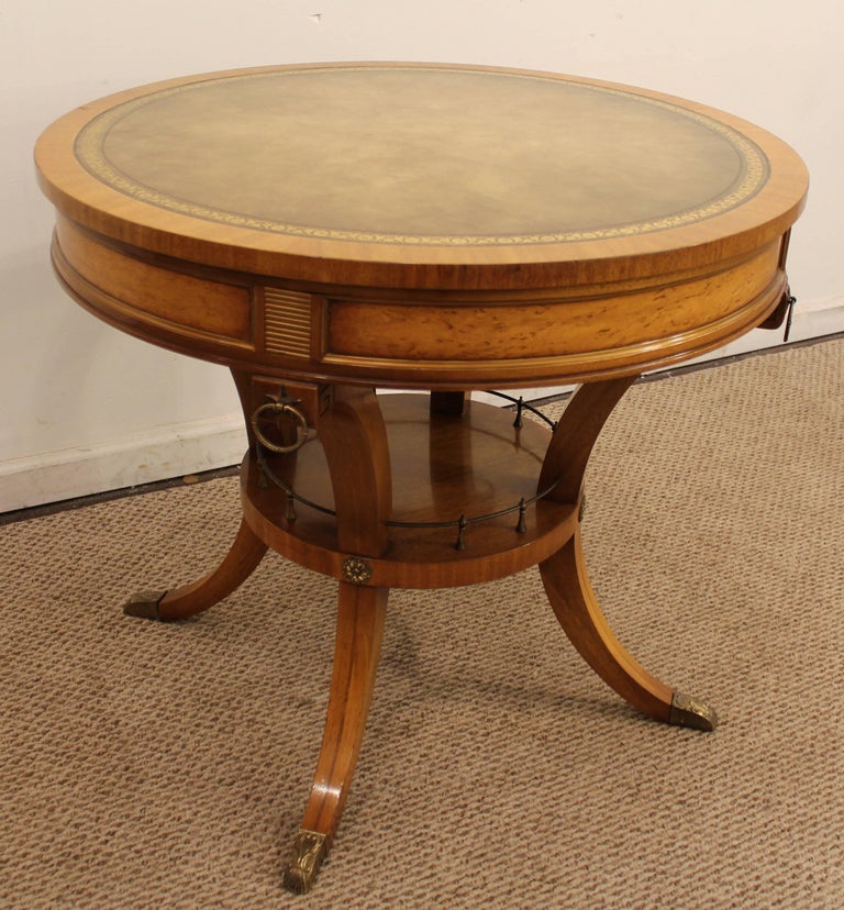 French Regency Weiman Heirloom Burled Wood Leather Top Cocktail Table