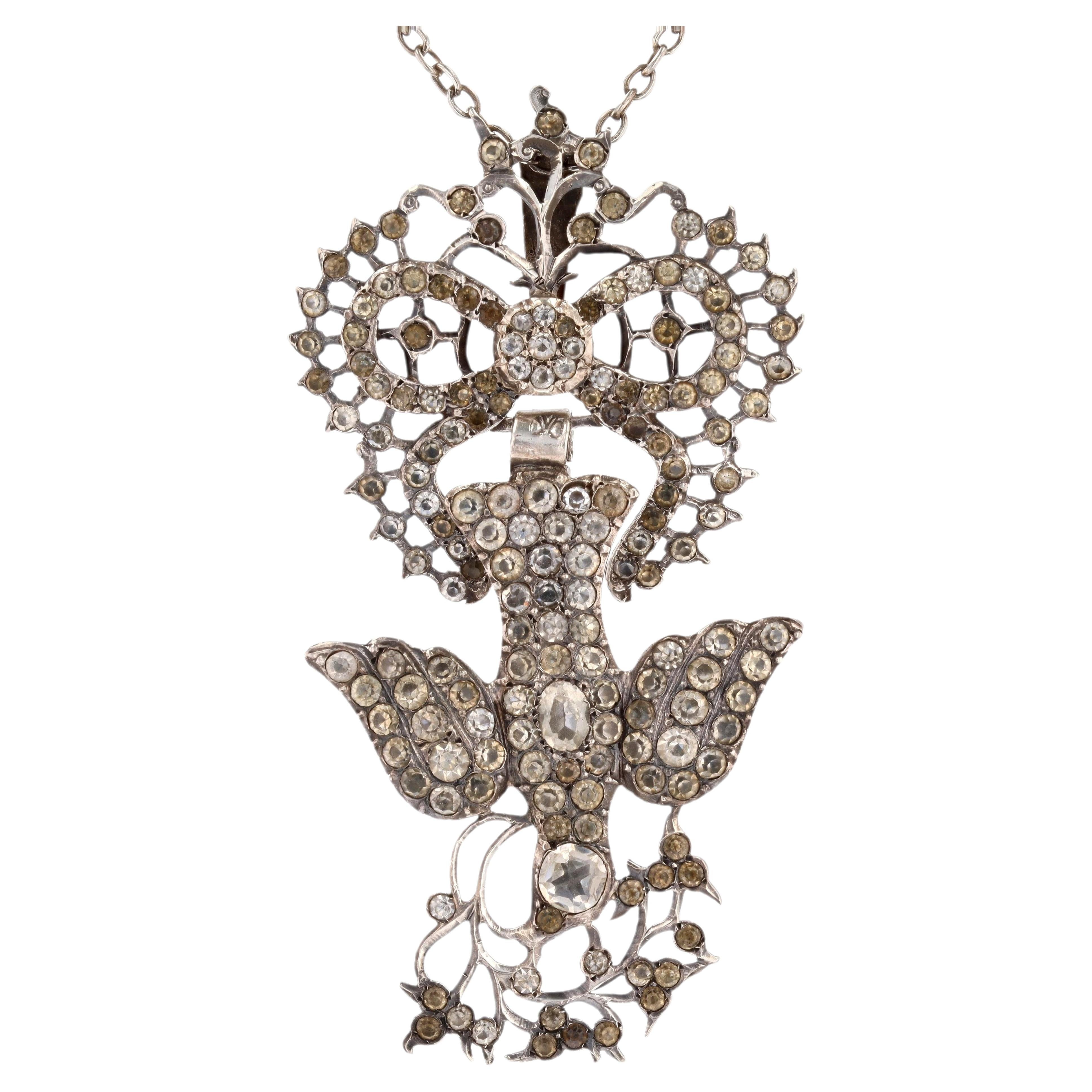 French Regional 18th Century Silver Holy Spirit Pendant and Chain