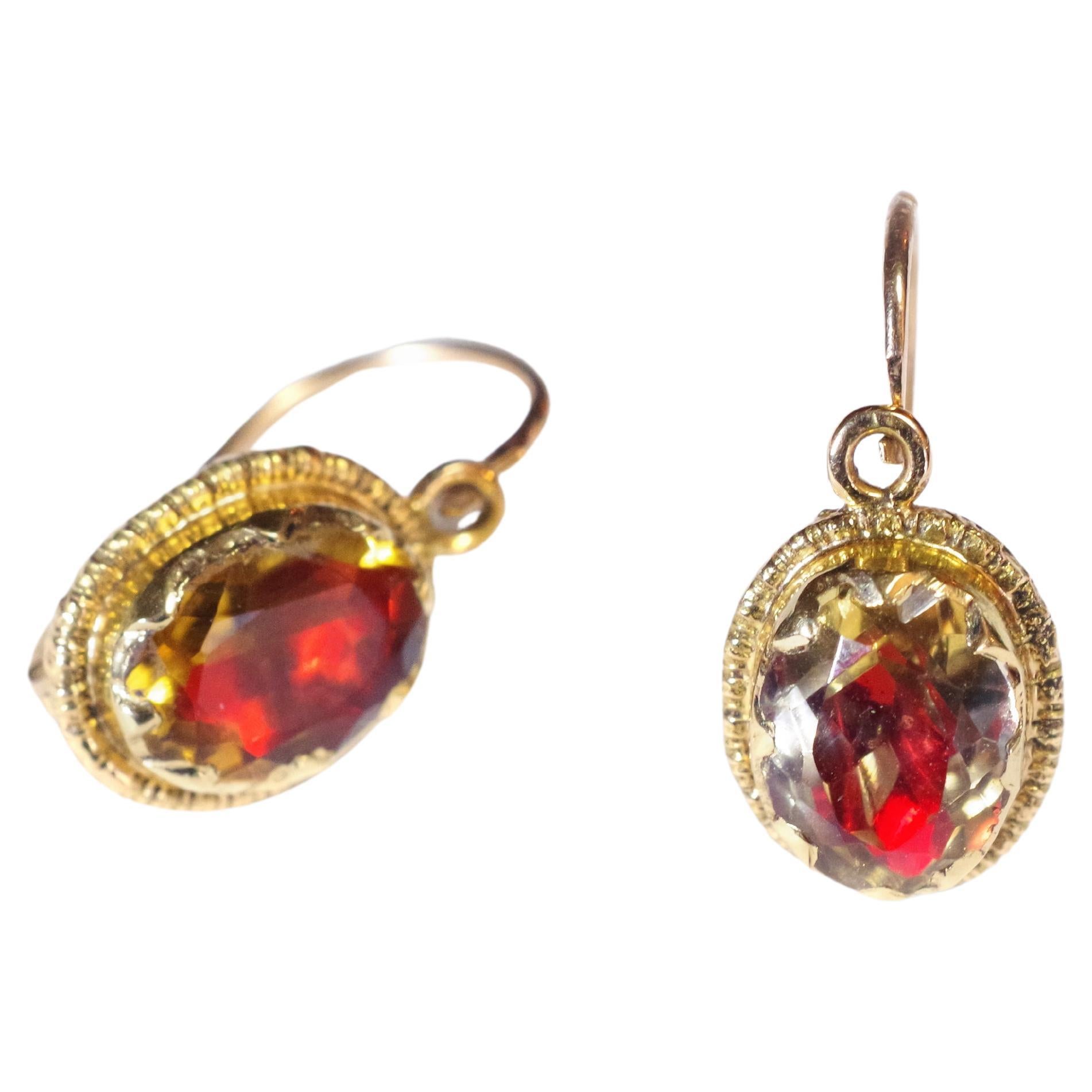 French Regional Citrine Earrings in Gold, Catalan Earrings, Foiled Citrine, Perp For Sale