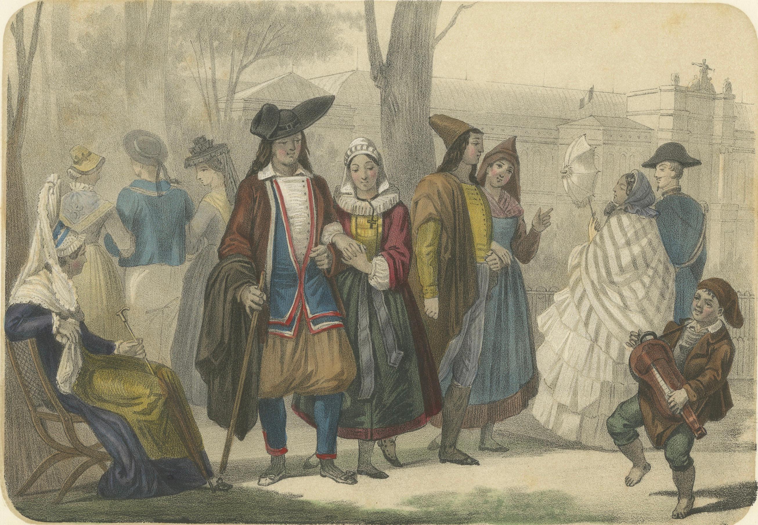 French Regional Costumes – Bretons, Parisians and Savoyard, c.1845