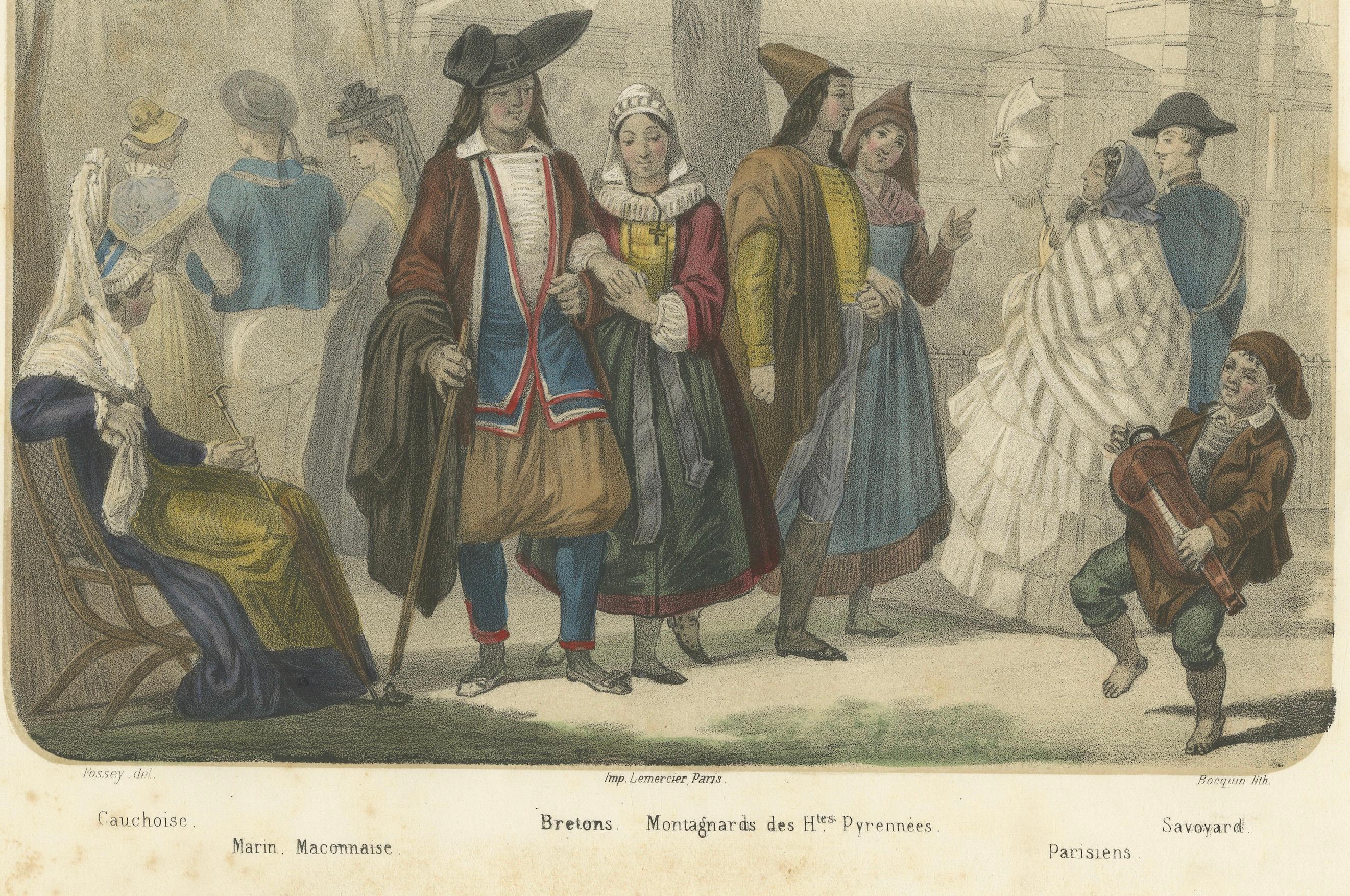 French Regional Costumes – Bretons, Parisians and Savoyard, c.1845