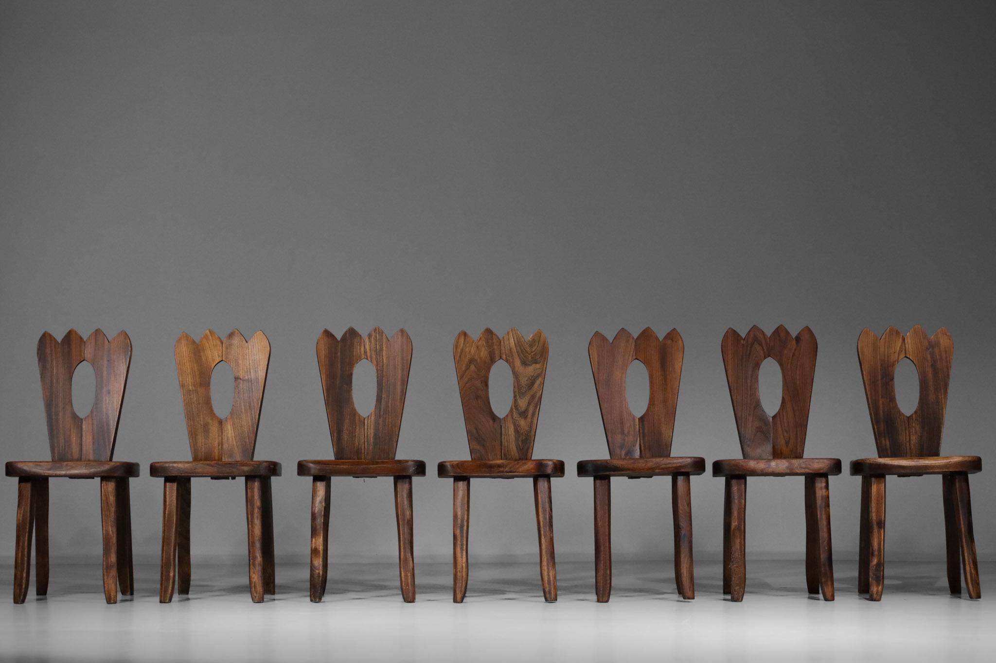 Mid-Century Modern French Regionalist Chair in Solid Elm Style Hanninen Olavi