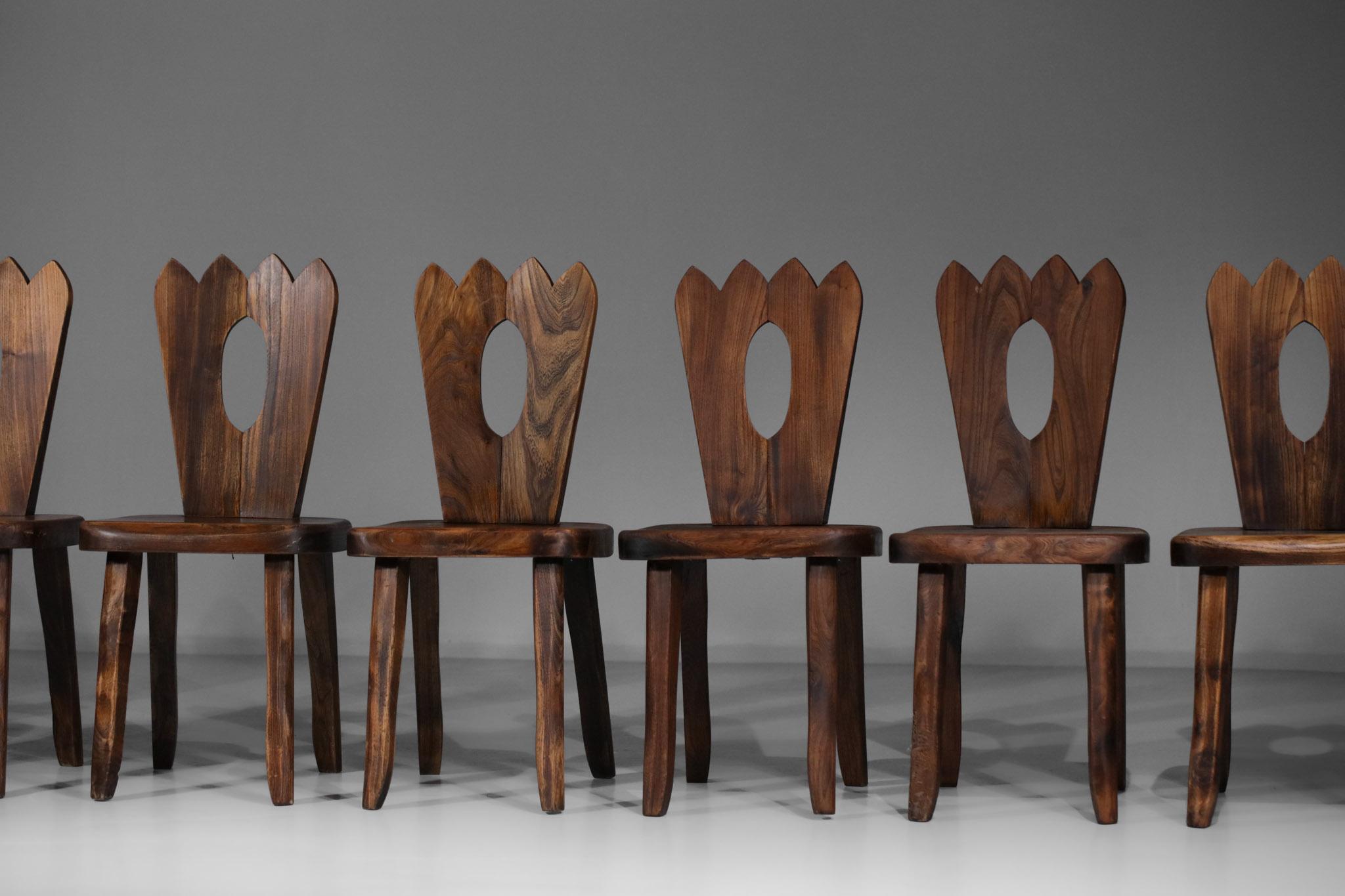 Mid-20th Century French Regionalist Chair in Solid Elm Style Hanninen Olavi