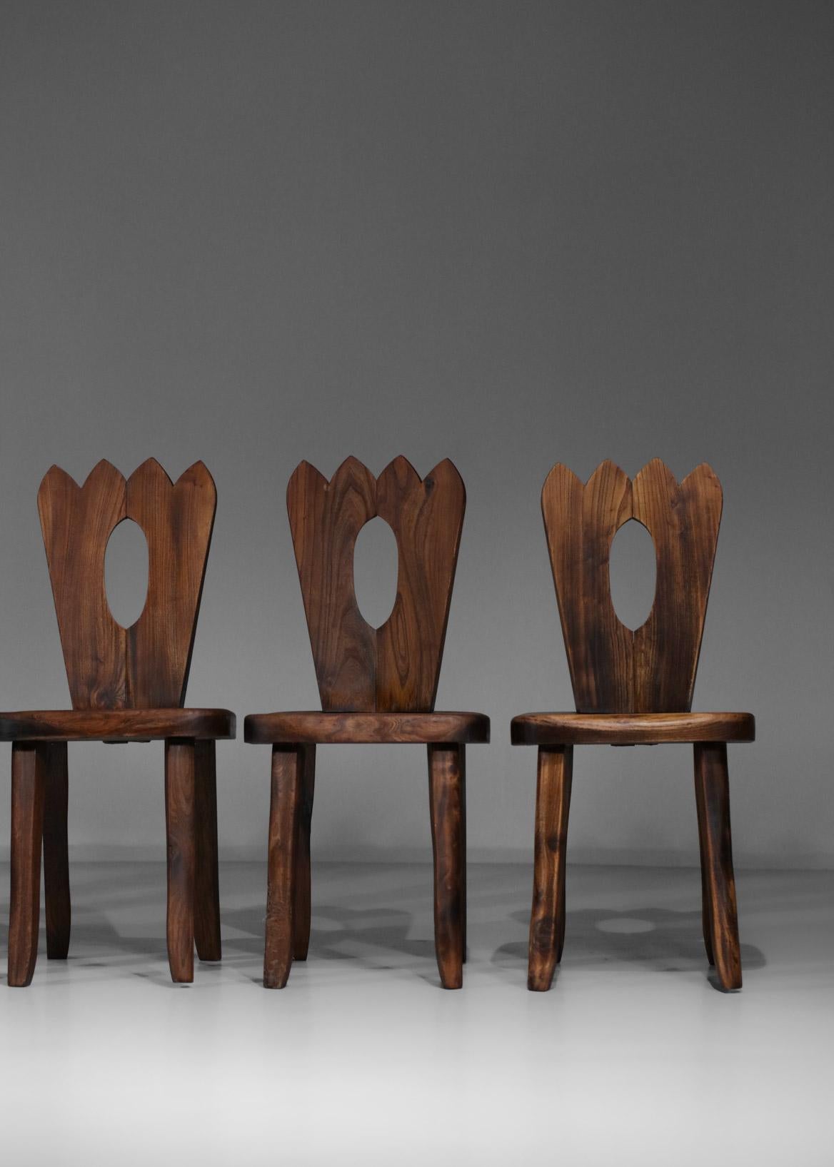 French Regionalist Chair in Solid Elm Style Hanninen Olavi 1