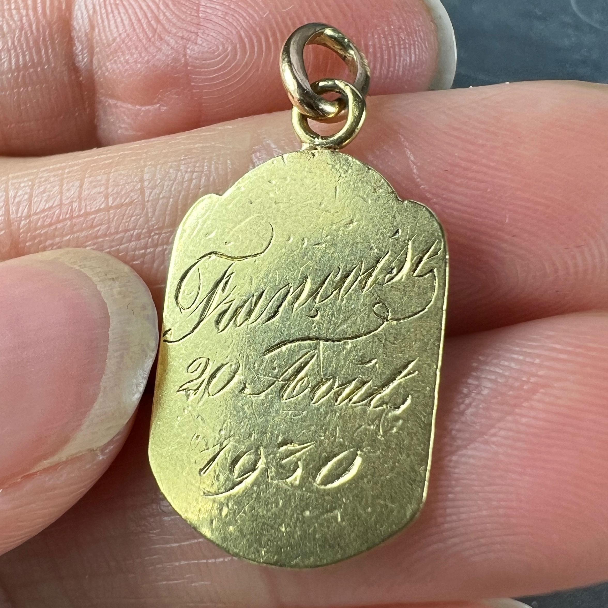 French Religious 18K Yellow Gold St Therese Charm Pendant For Sale 5