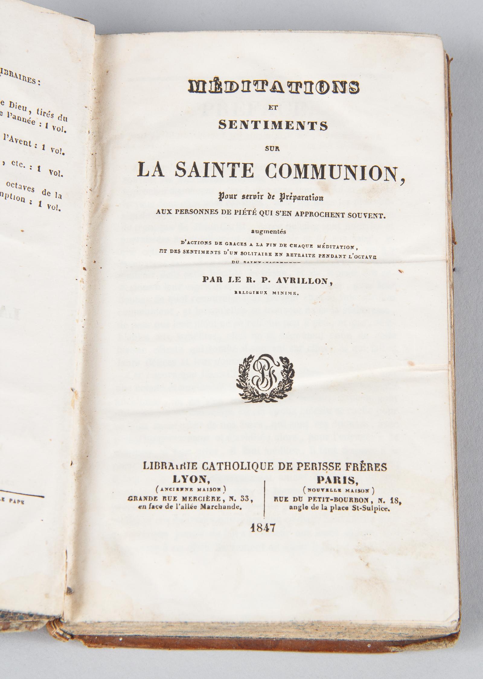 French Religious Book, Meditations et Sentiments sur La Sainte Communion, 1847 2