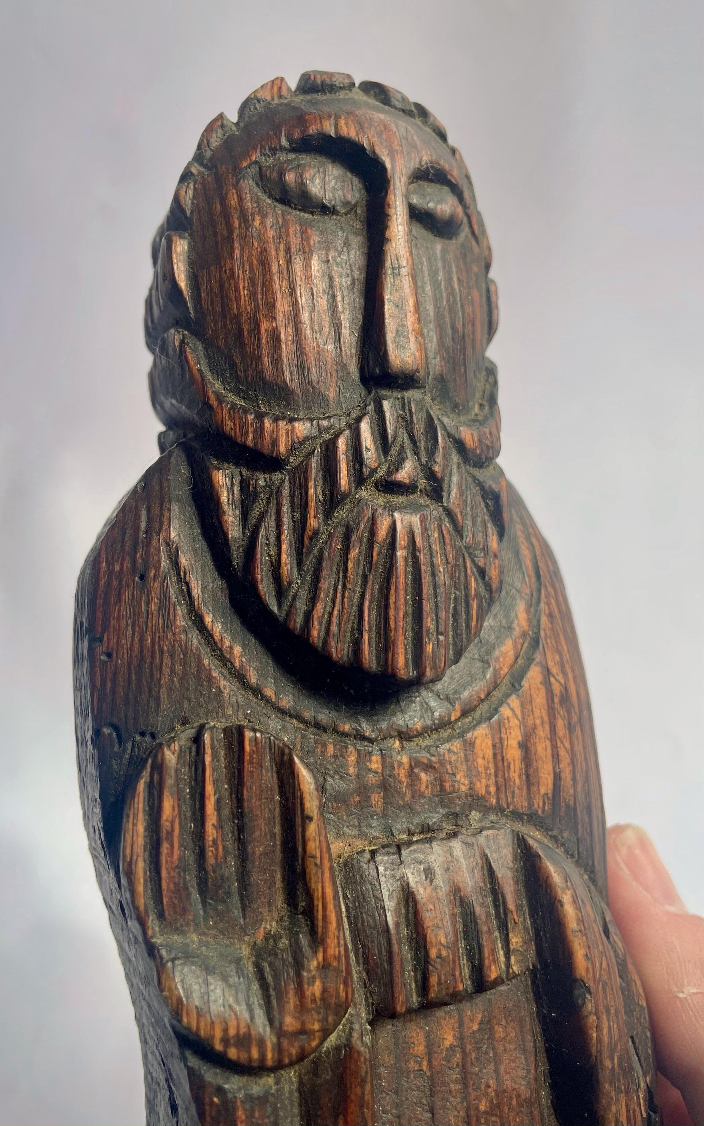 French Provincial French religious carving - Wooden Saint - 1960s For Sale
