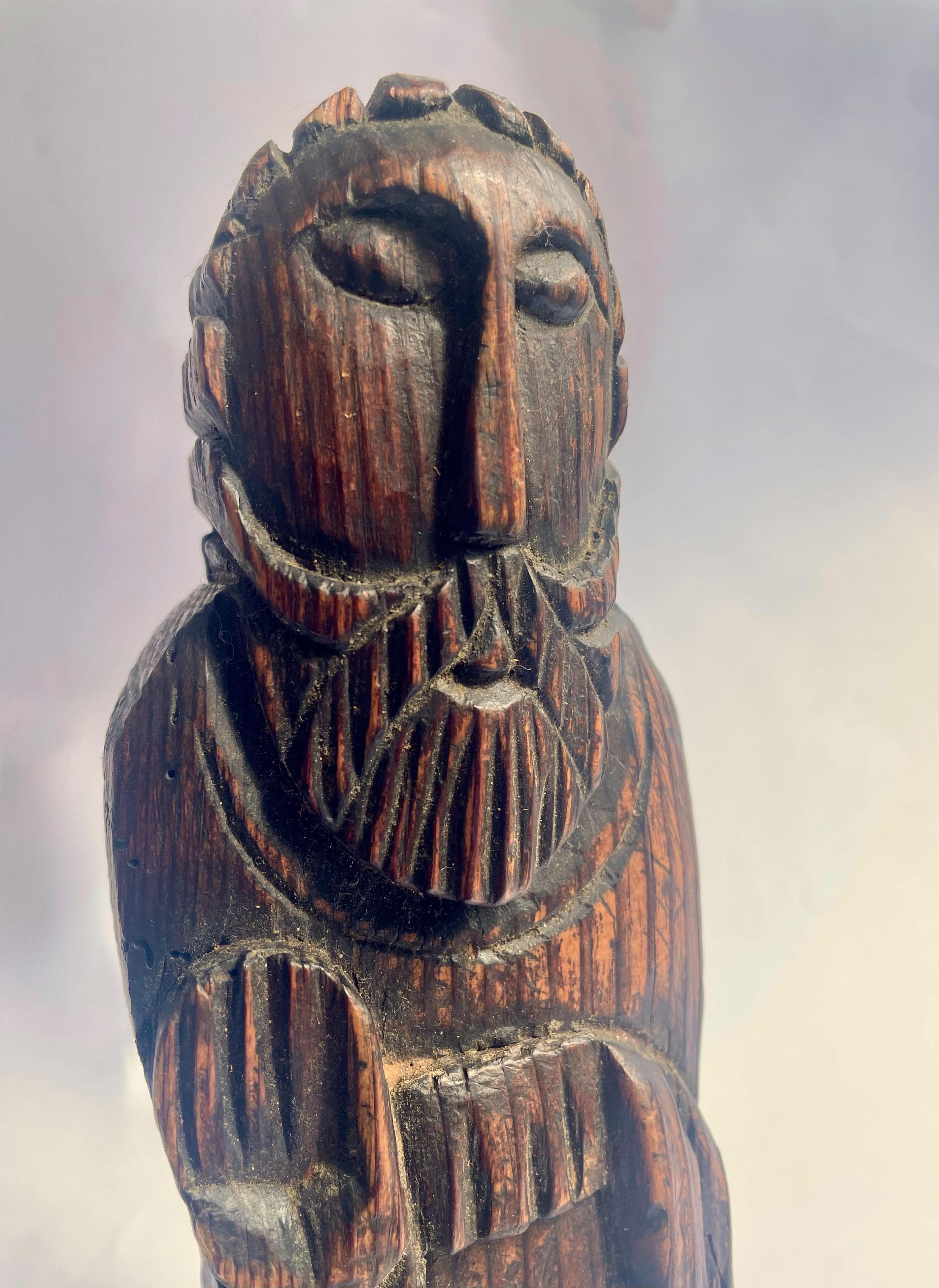 Hand-Carved French religious carving - Wooden Saint - 1960s For Sale