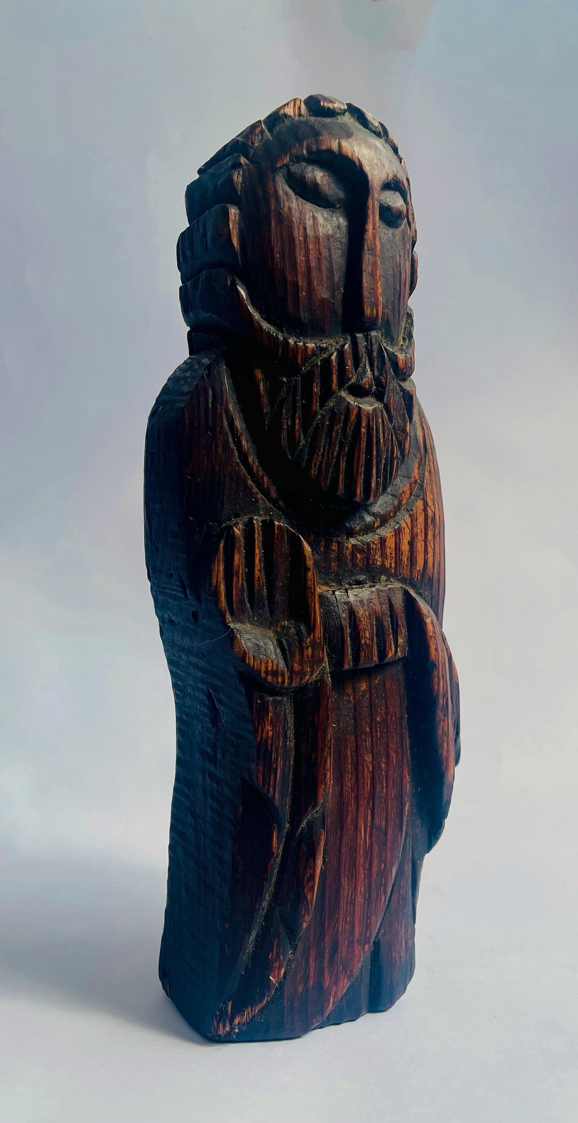 Mid-20th Century French religious carving - Wooden Saint - 1960s For Sale