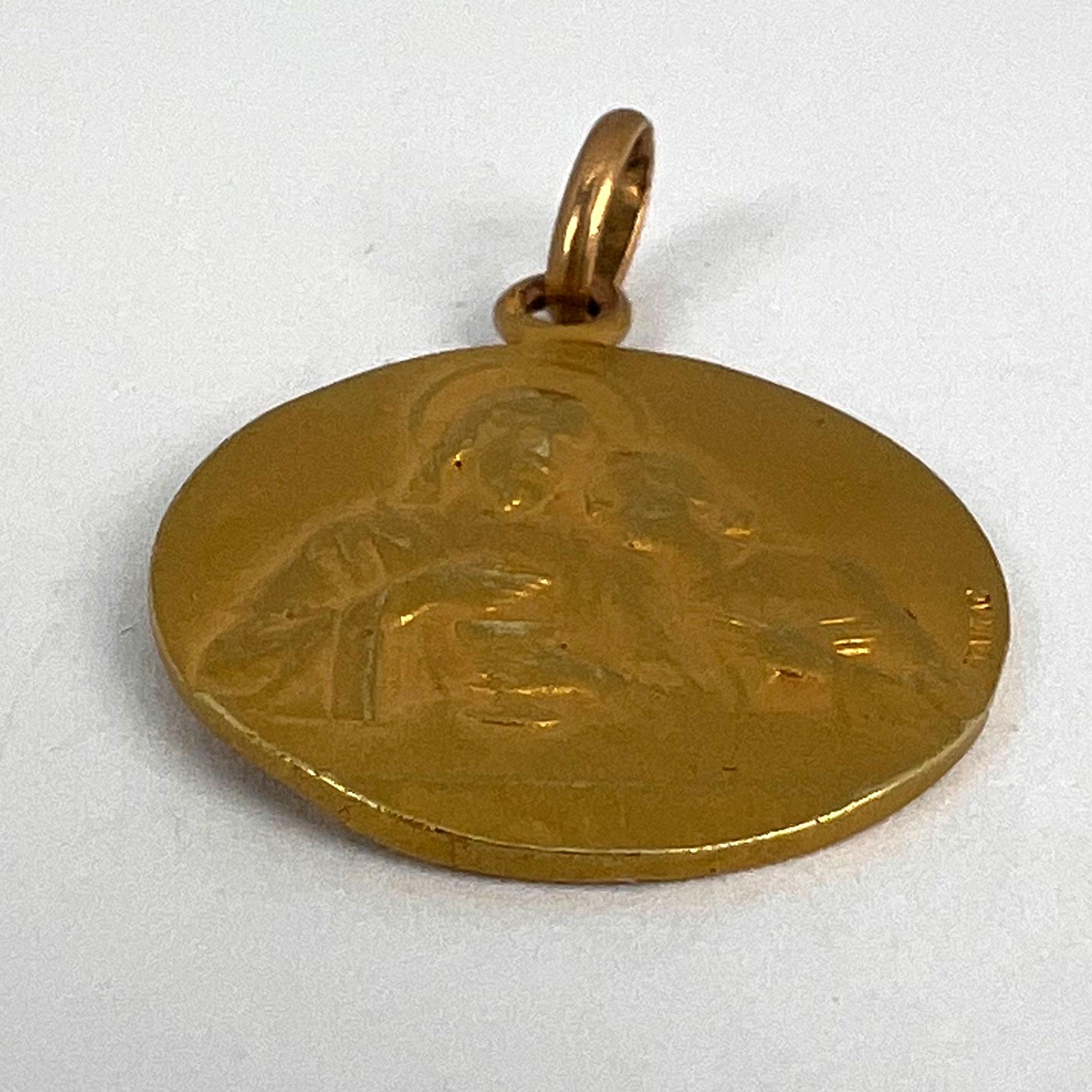 Médaille religieuse française Ange Jésus Communion Pendentif breloque en or jaune 18K en vente 15