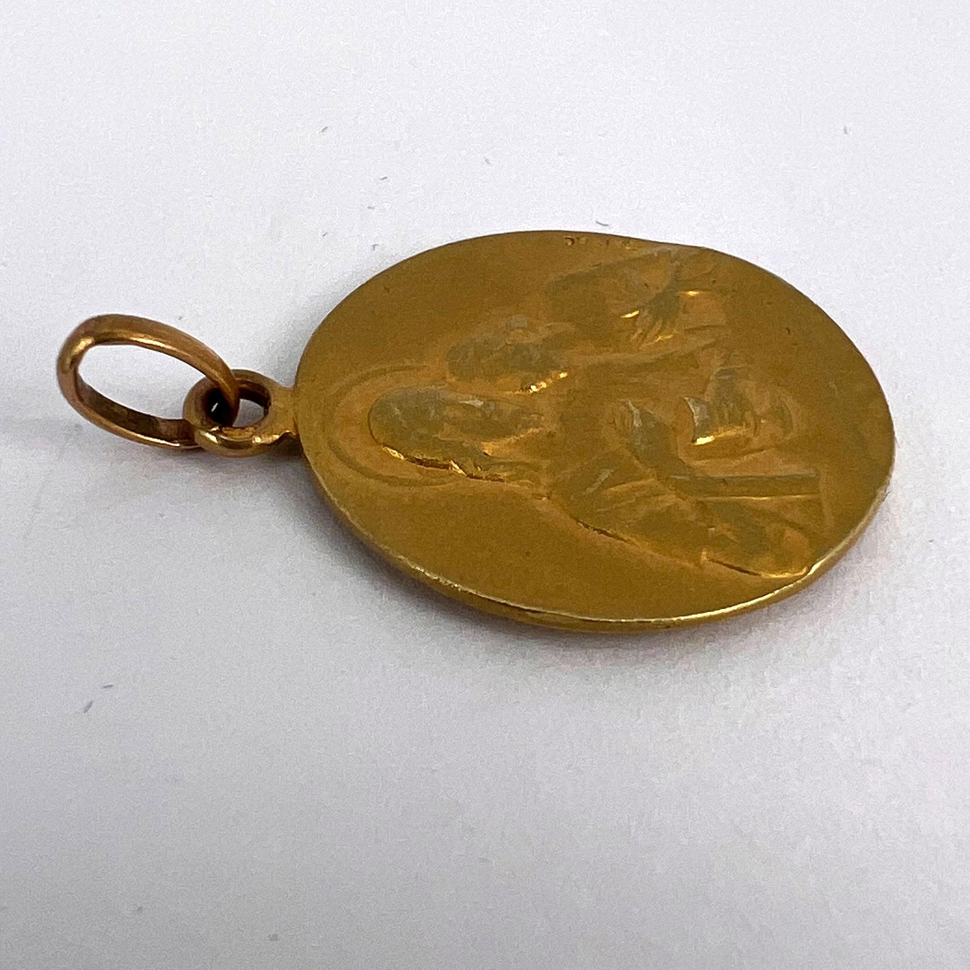 Médaille religieuse française Ange Jésus Communion Pendentif breloque en or jaune 18K en vente 16