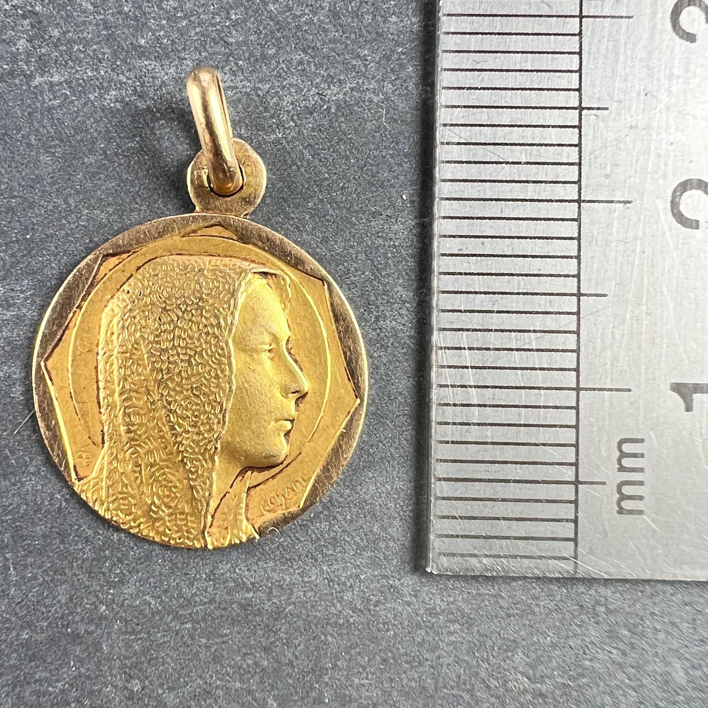 French Religious Virgin Mary 18K Yellow Gold Charm Pendant For Sale 6