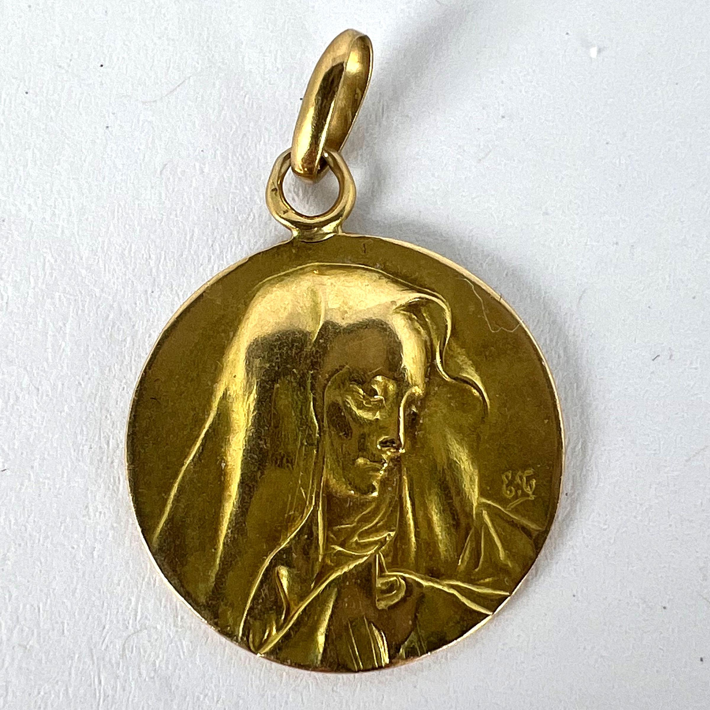 French Religious Virgin Mary 18K Yellow Gold Medal Pendant For Sale 8