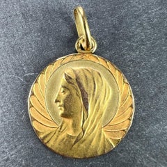 French Religious Virgin Mary 18K Yellow Gold Medal Pendant