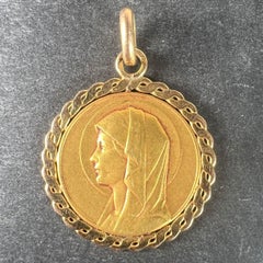 French Religious Virgin Mary 18K Yellow Gold Medal Pendant