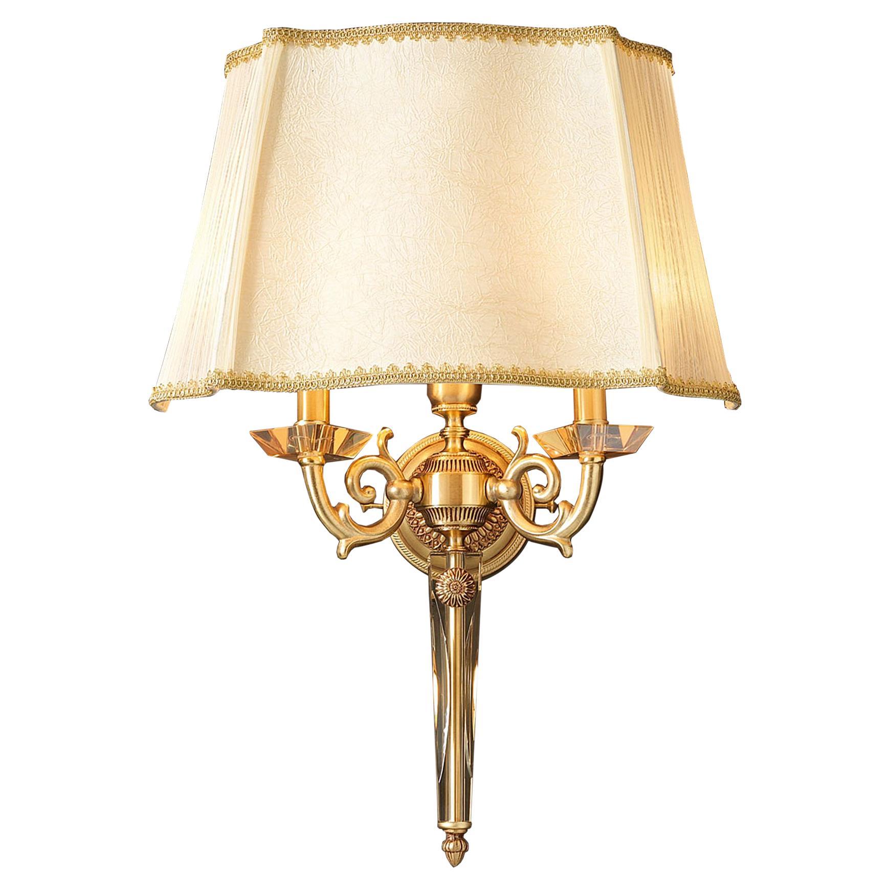 French Renaissance 3 Lights Wall Lamp with Gold Finishing Brass and Fine Shade For Sale