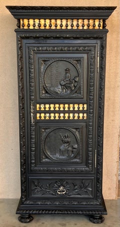 French Renaissance Armoire with Carved  one door and drawer