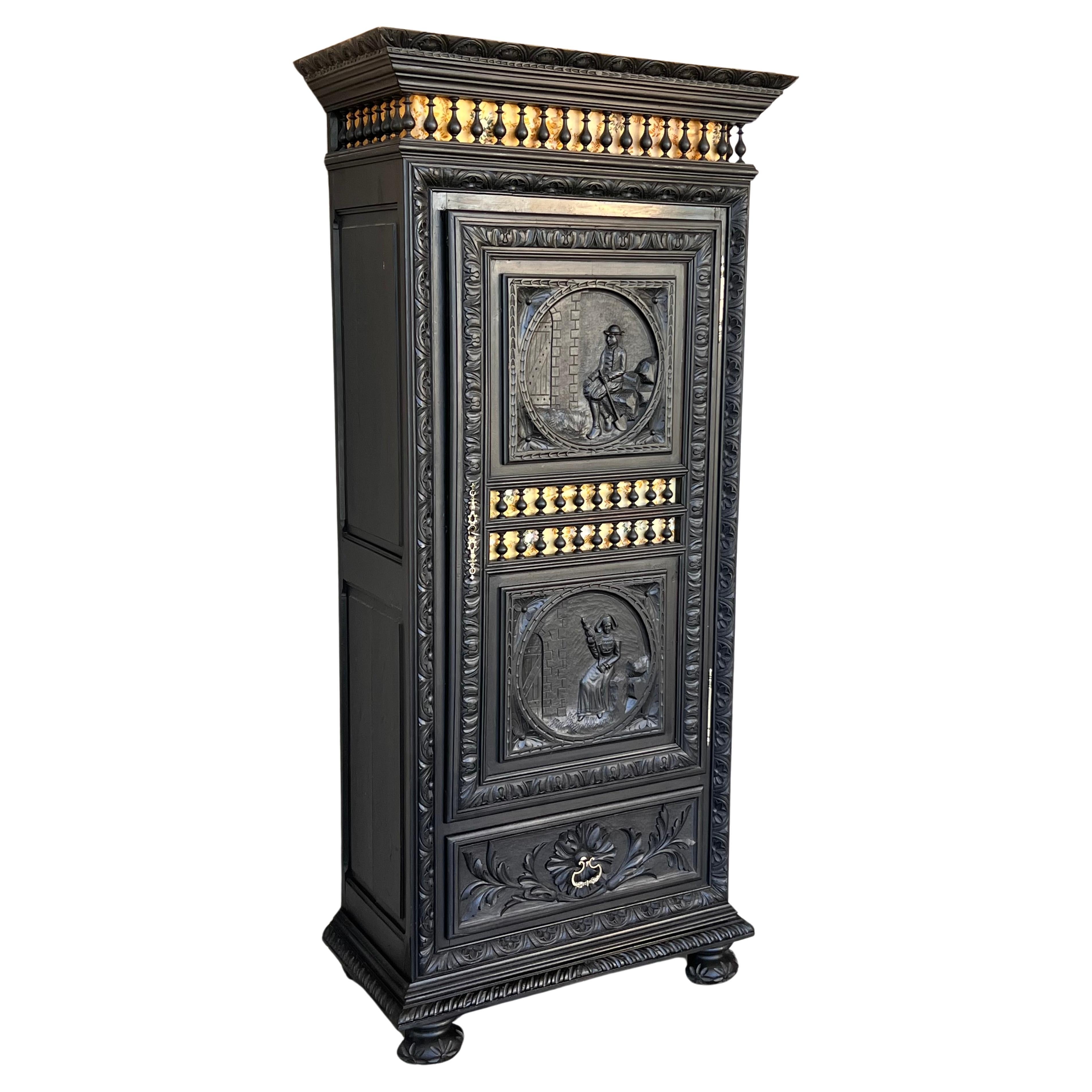 French Renaissance Armoire with Carved  one door and drawer