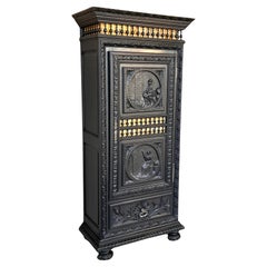 French Renaissance Armoire with Carved  one door and drawer