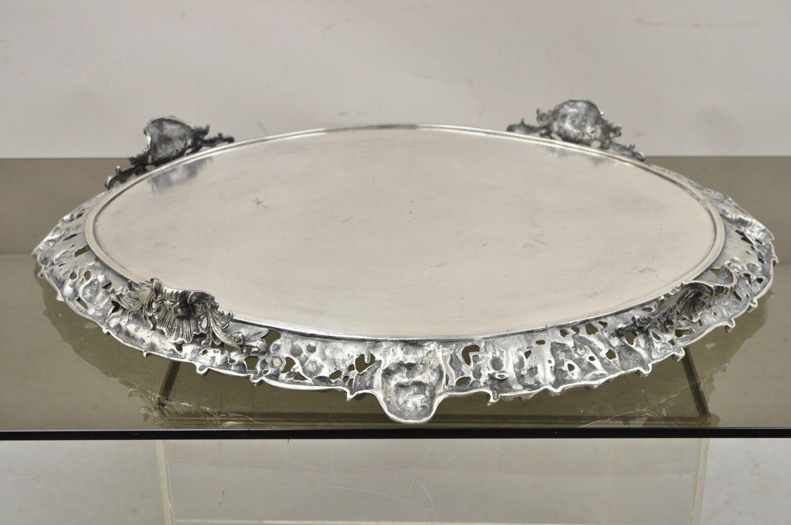 French Renaissance Bacchanal Scene Silver Plated Bacchus Figural Salver Tray For Sale 7