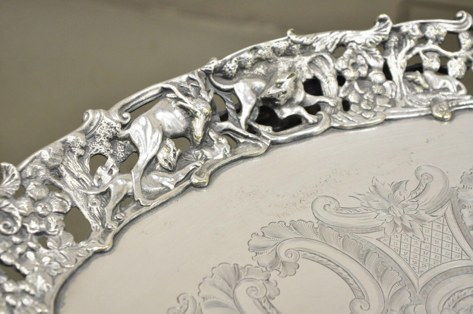 French Renaissance Bacchanal Scene Silver Plated Bacchus Figural Salver Tray For Sale 4