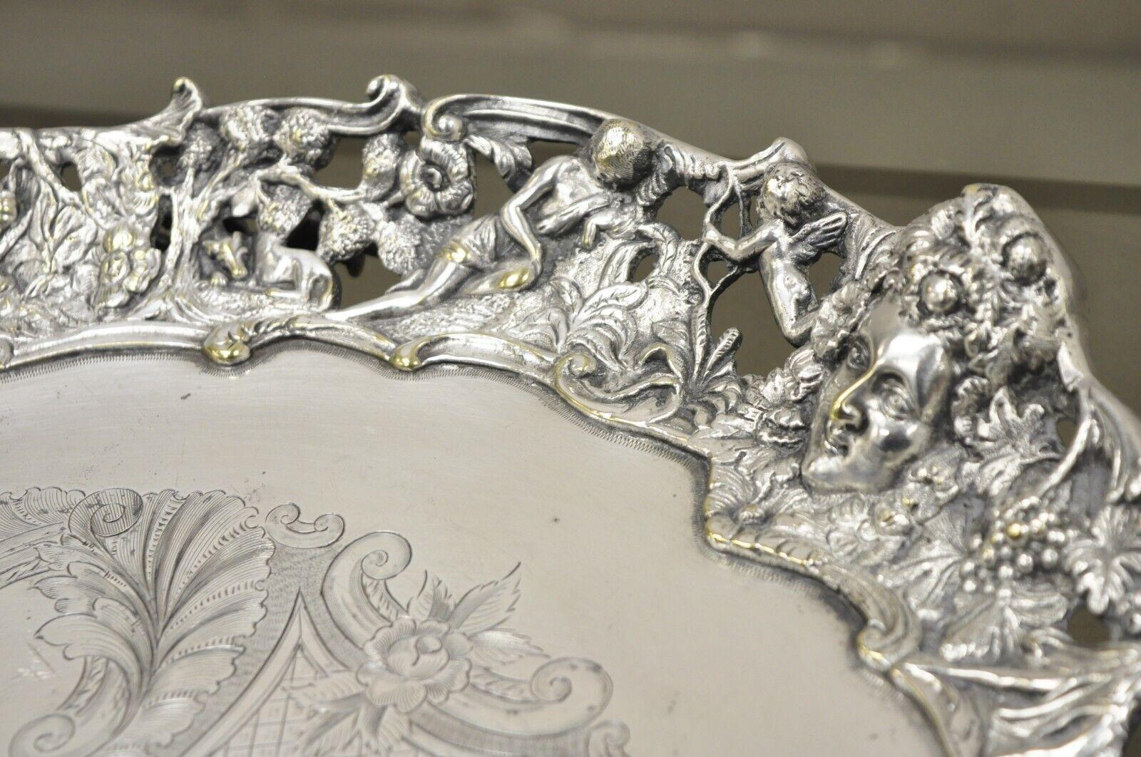 French Renaissance Bacchanal Scene Silver Plated Bacchus Figural Salver Tray For Sale 5