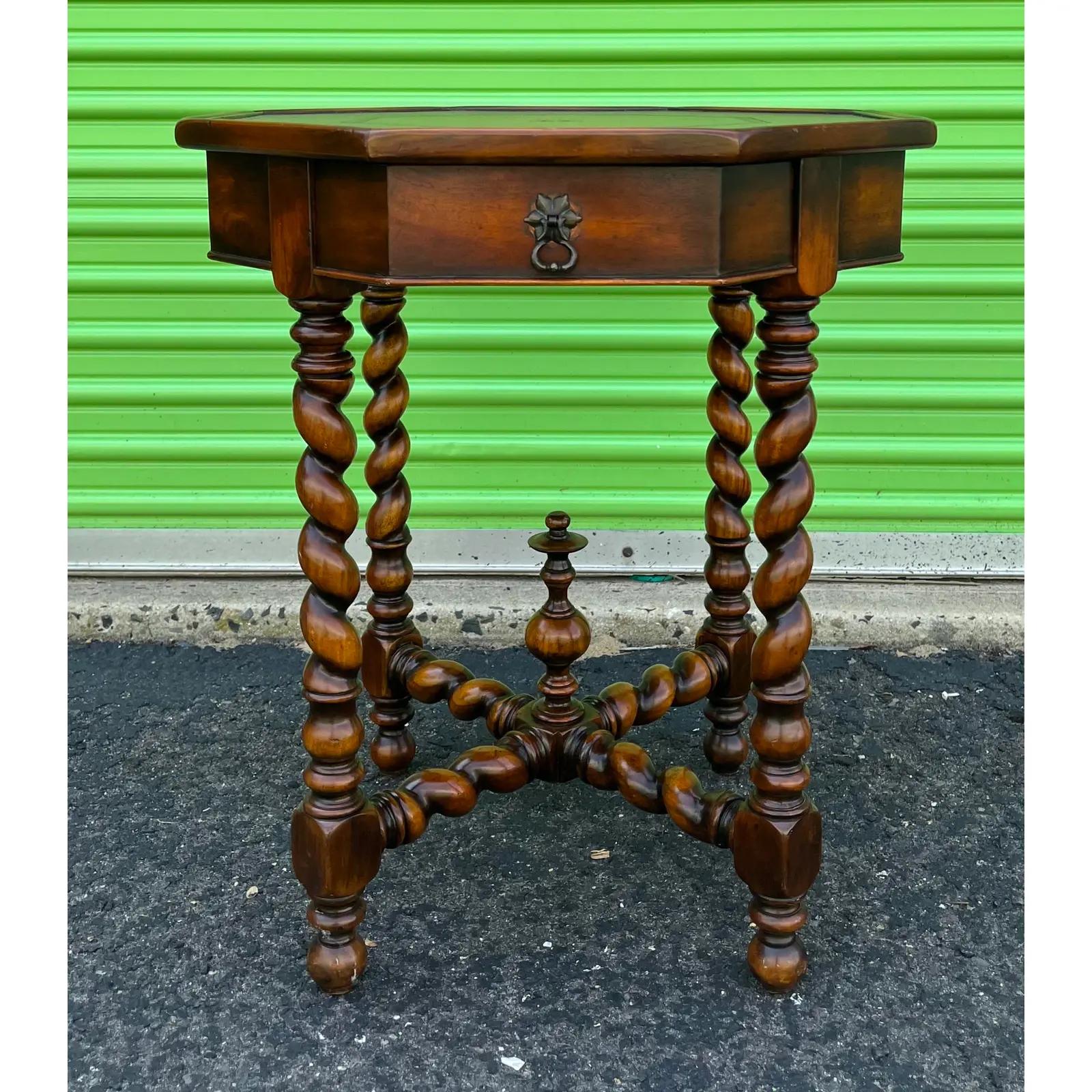 French Renaissance Barley Twist Octagonal End Table For Sale 2