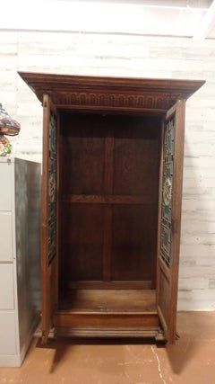French Renaissance Bookcase circa 1840 Paris with Stain Glass