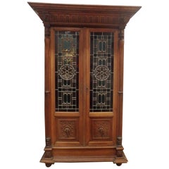 French Renaissance Bookcase circa 1840 Paris with Stain Glass