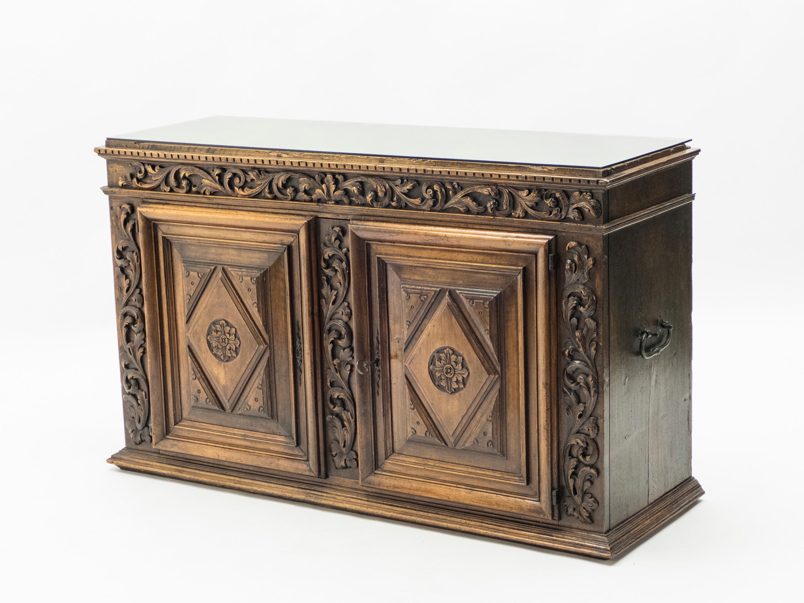 Metal French Renaissance Carved Oak Sideboard, 18th Century For Sale