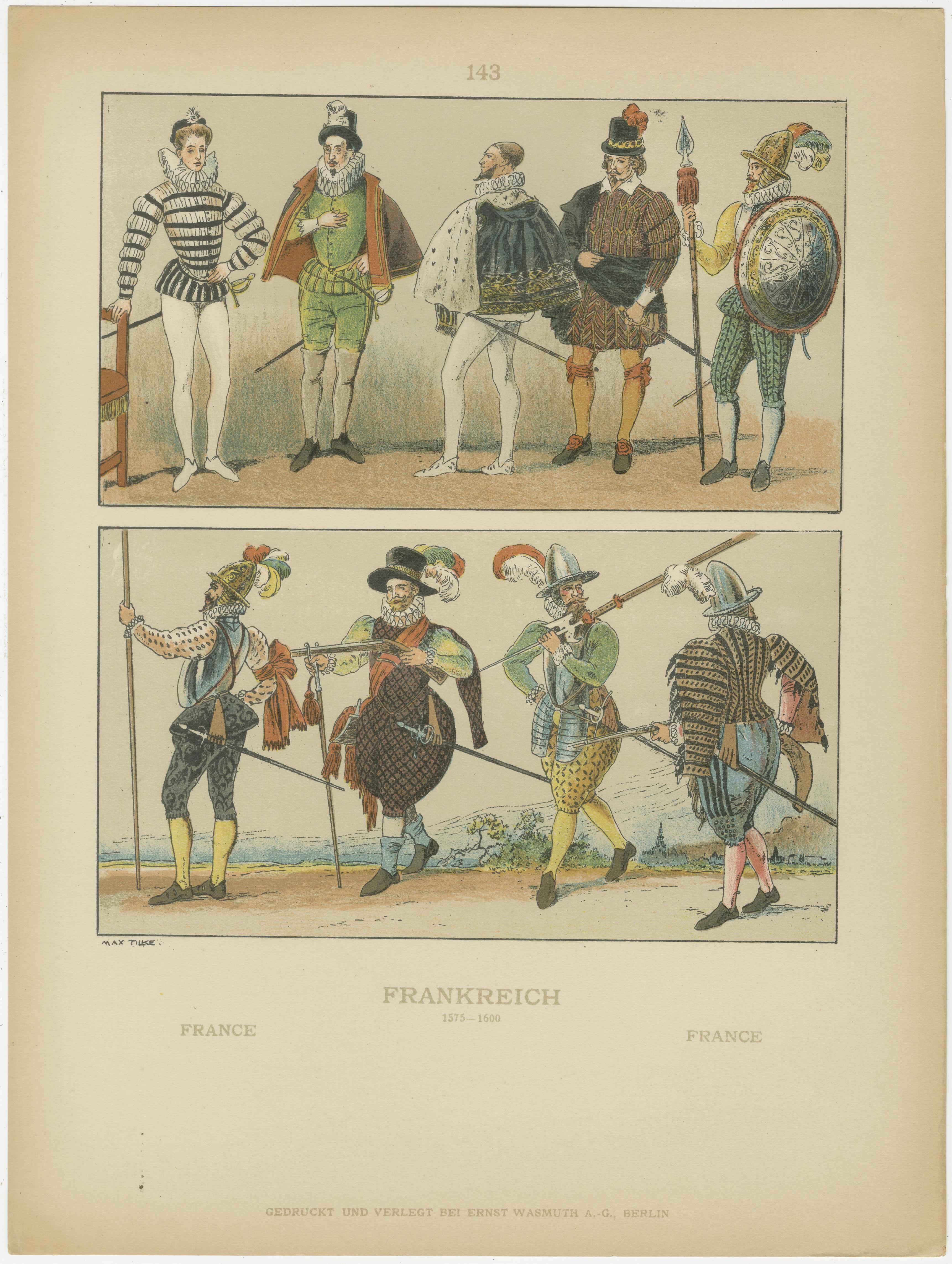 Costumes de la Renaissance française des années 1500 - Ensemble de 6 estampes anciennes, publiées en 1880 en vente 1