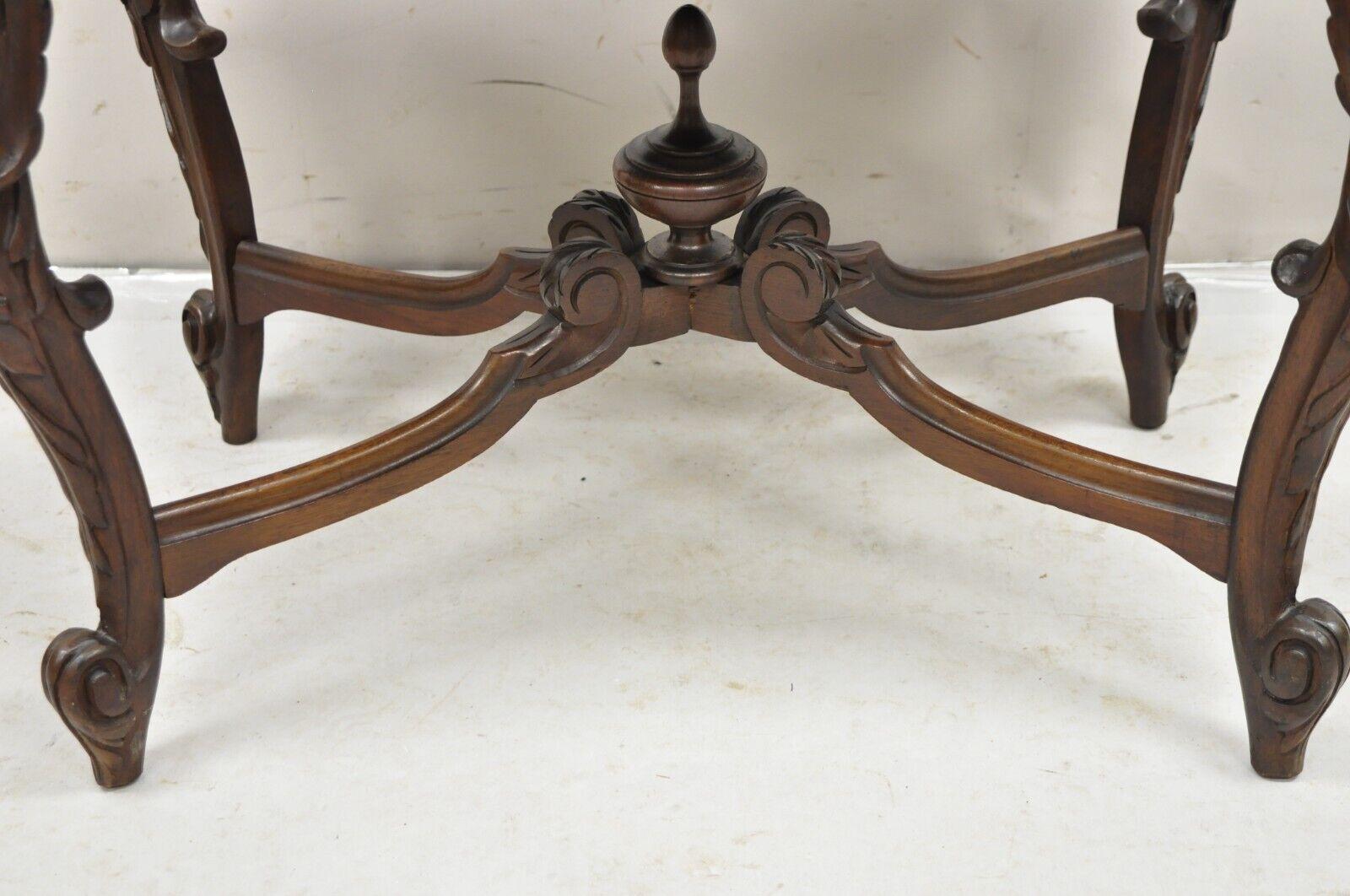 French Renaissance Figural Carved Walnut Parrot Bird & Faces Small Coffee Table For Sale 4